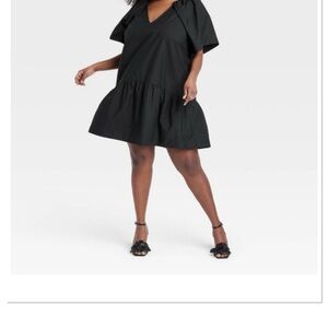 Women’s Flutter Short Sleeve Mini Poplin Dress A New Day Black Size XXL